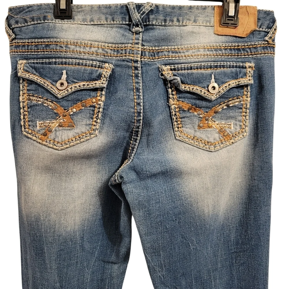 Y2K Amethyst Bleached Distressed Low Rise Boot Cut Denim Jeans - Picture 5 of 9